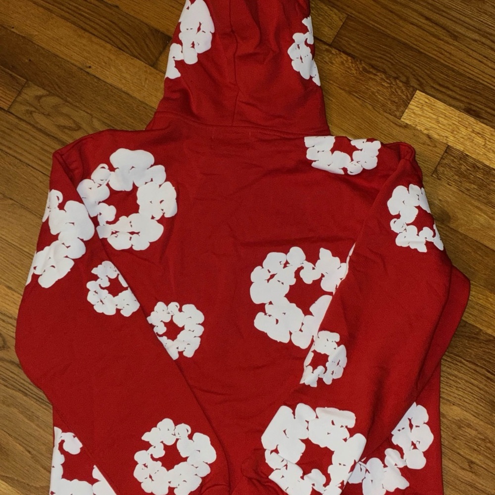 Red Hoodie with White Floral Pattern